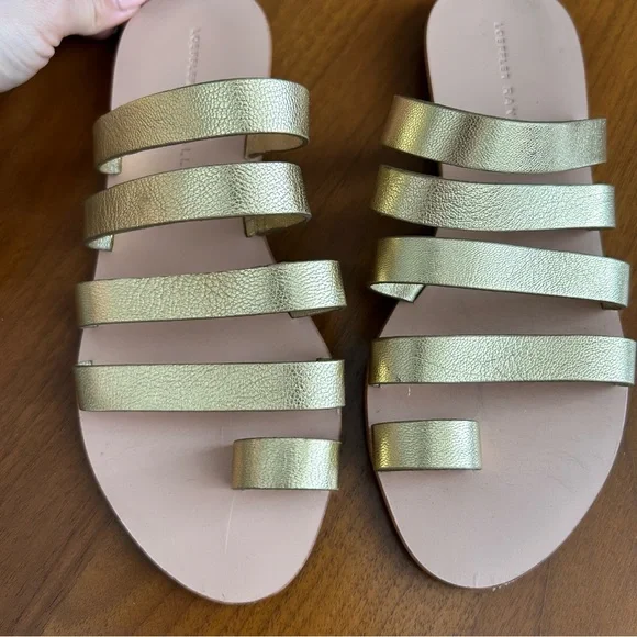 Loeffler Randall Gold Leather Strappy Flat Sandals - Picture 4 of 5